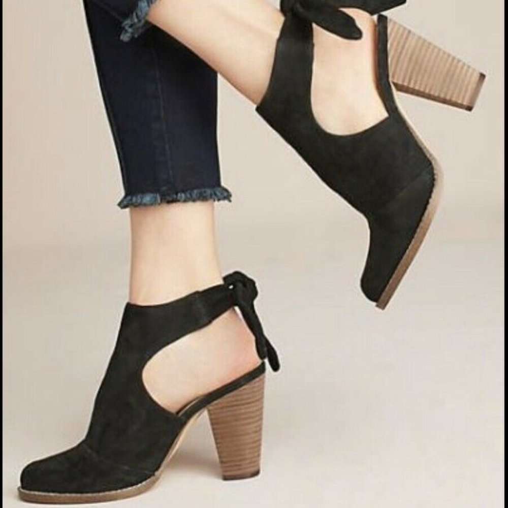 Splendid New Clog Ankle Tie Bootie Mule  Suede Leather BLACK Women's 10 HP! - Picture 3 of 8